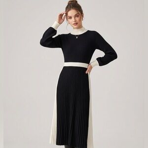 Sandra Darren Black and White Long Sleeve Dress